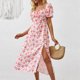 thumbnail image 1 of WILLBEST Vestidos de Verano para Mujer, Estampado de Flores, Ajustados, Cuello Cuadrado, Dobladillo Dividido, Ligero, Estilo Bohemio Chica, 1 of 3