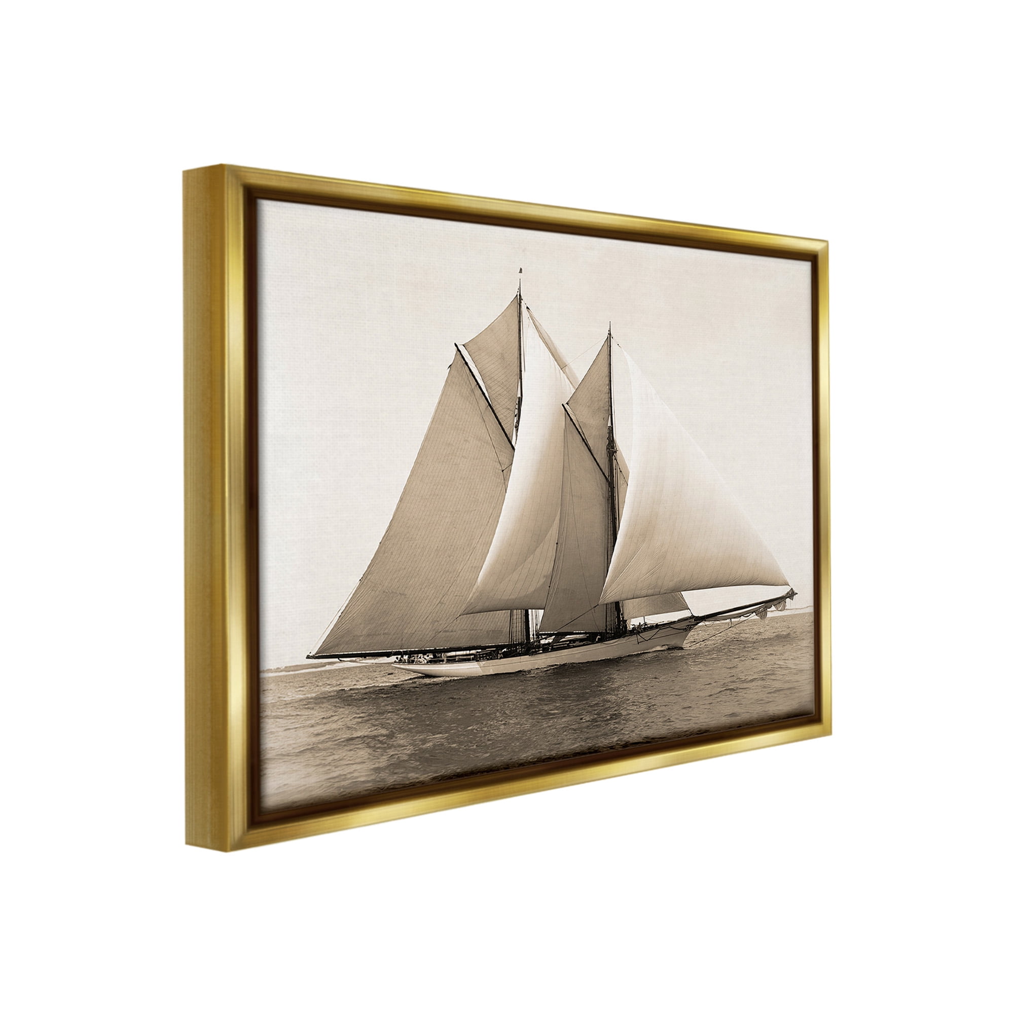 Stupell Industries Vintage Marine Ship Transportation Photography Gold Floater Framed Canvas Art Print Wall Art, 21 x 17