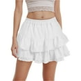 thumbnail image 4 of vigerkar Womens Flowy Ruffle Tiered Shorts Elastic High Waist Pleated Mini Skirt Boho Crochet Skort White, XL, 4 of 9
