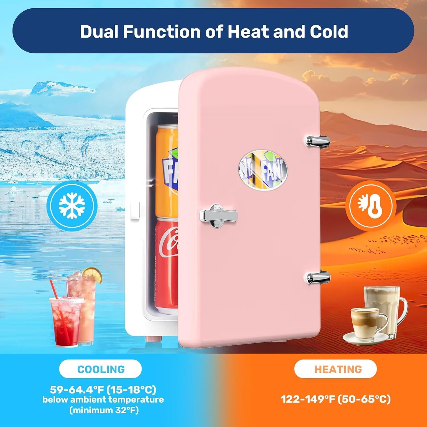 YSSOA Mini Fridge for Bedroom, Car, Office & Dorm Room - 9 Can Small Refrigerator - AC/DC 12V Portable Cooler & Warmer, 6L with Window, Pink