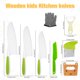 thumbnail image 5 of Cuchillo de cocina de madera Grusce para niños. El juego incluye un cuchillo de madera seguro para niños, cuchillo de plástico con bordes dentados, cortador de sándwiches y tabla de cortar., 5 of 8