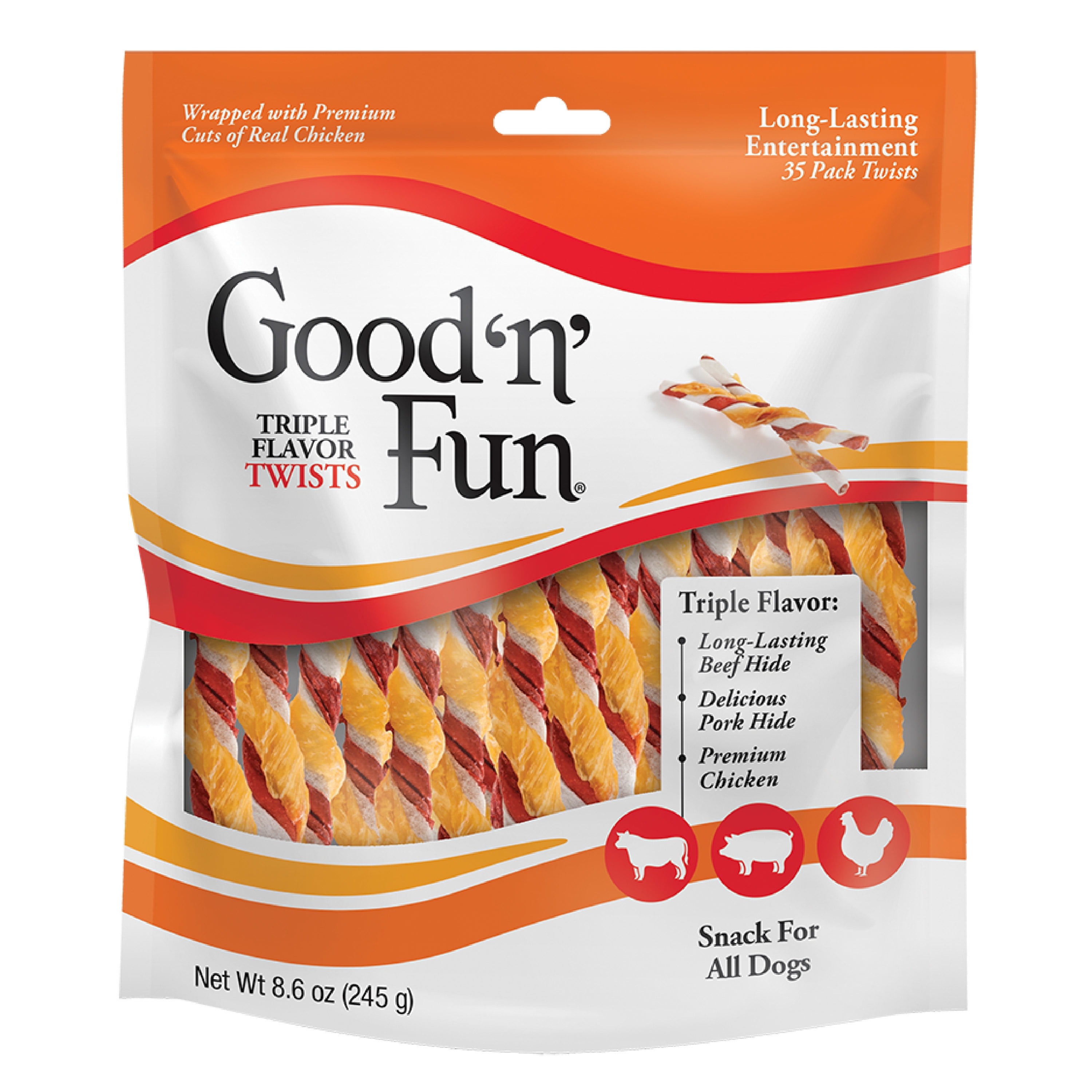 (4 pack) Good 'n' Fun Triple Flavor Twists, Rawhide Chews for All Dogs, 35 Count
