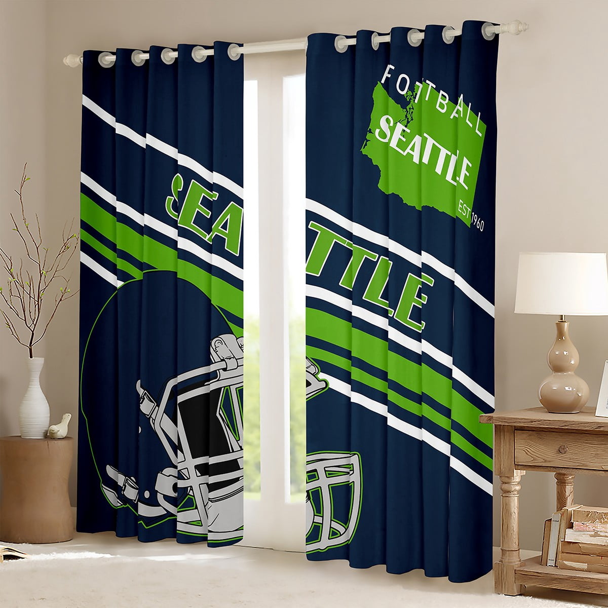 Erosebridal Football Print Curtains for Living Room,Sport Gamer 30%-50% Blackout Curtains Set of 2 (38x45),Rugby Decoration(Seattle)