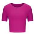 thumbnail image 2 of TIHLMK Shirts for Women Hot Pink Women's Short Sleeve Solid Color Basics Crewneck Casual Top Pullover T-shirt Gift for Womens Tops, 2 of 7