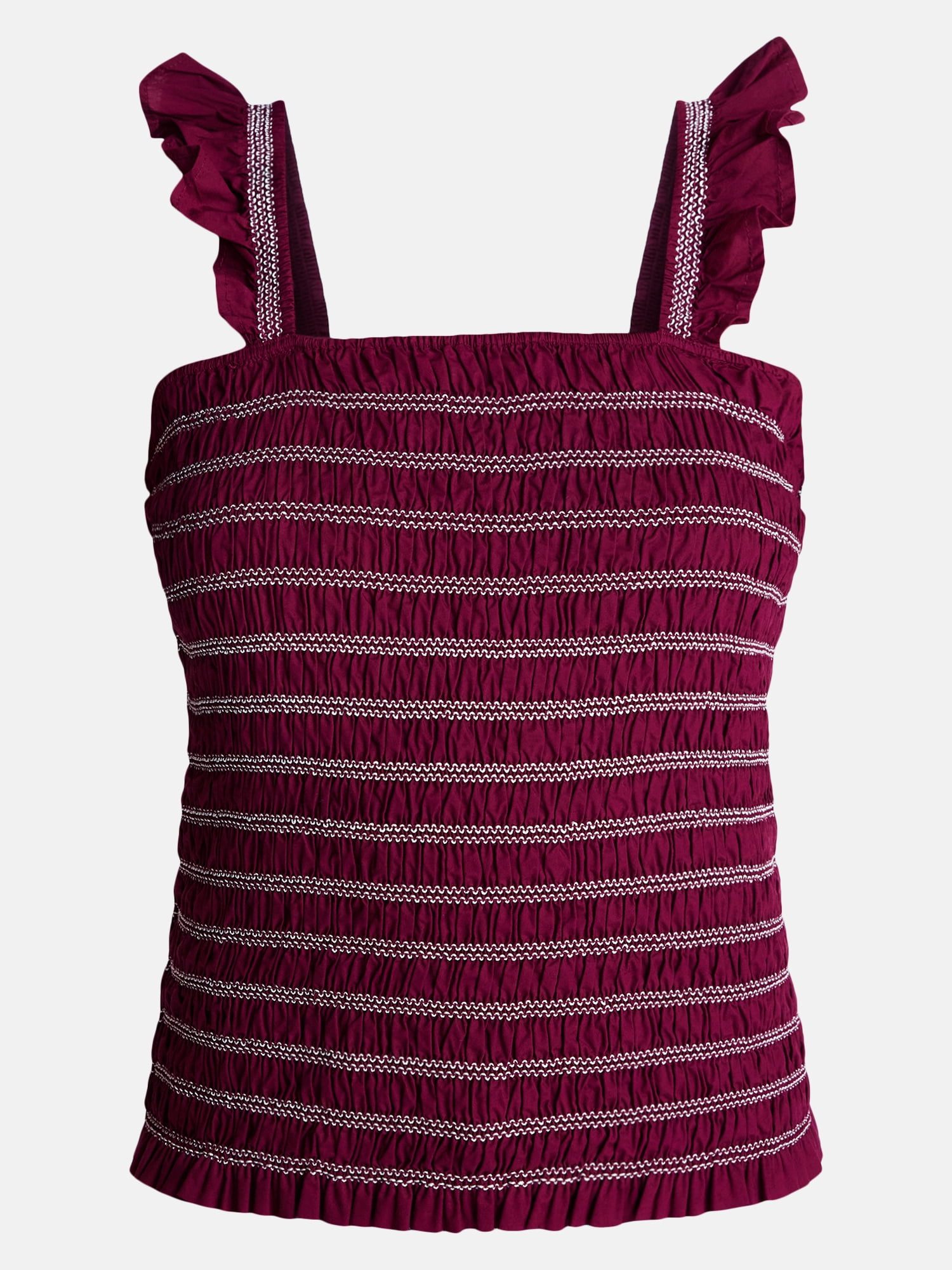 Time and Tru Women's Smocked Cotton Tank Top with Ruffle Straps, Sizes XS-XXXL