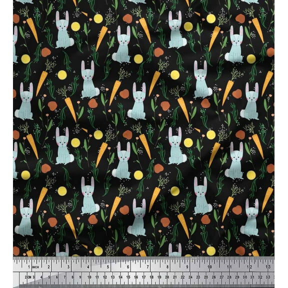 Soimoi Cotton Duck Fabric Leaves,Carrot & Rabbit Kids Printed Fabric 1 Yard 42 Inch Wide