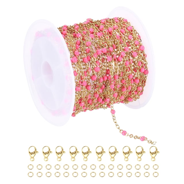 Cadena de cuentas de acero inoxidable Uxcell, 16.4 pies/5M cable de joyería con cuentas de esmalte (Oro/Rojo Rosa, Paquete de 1)