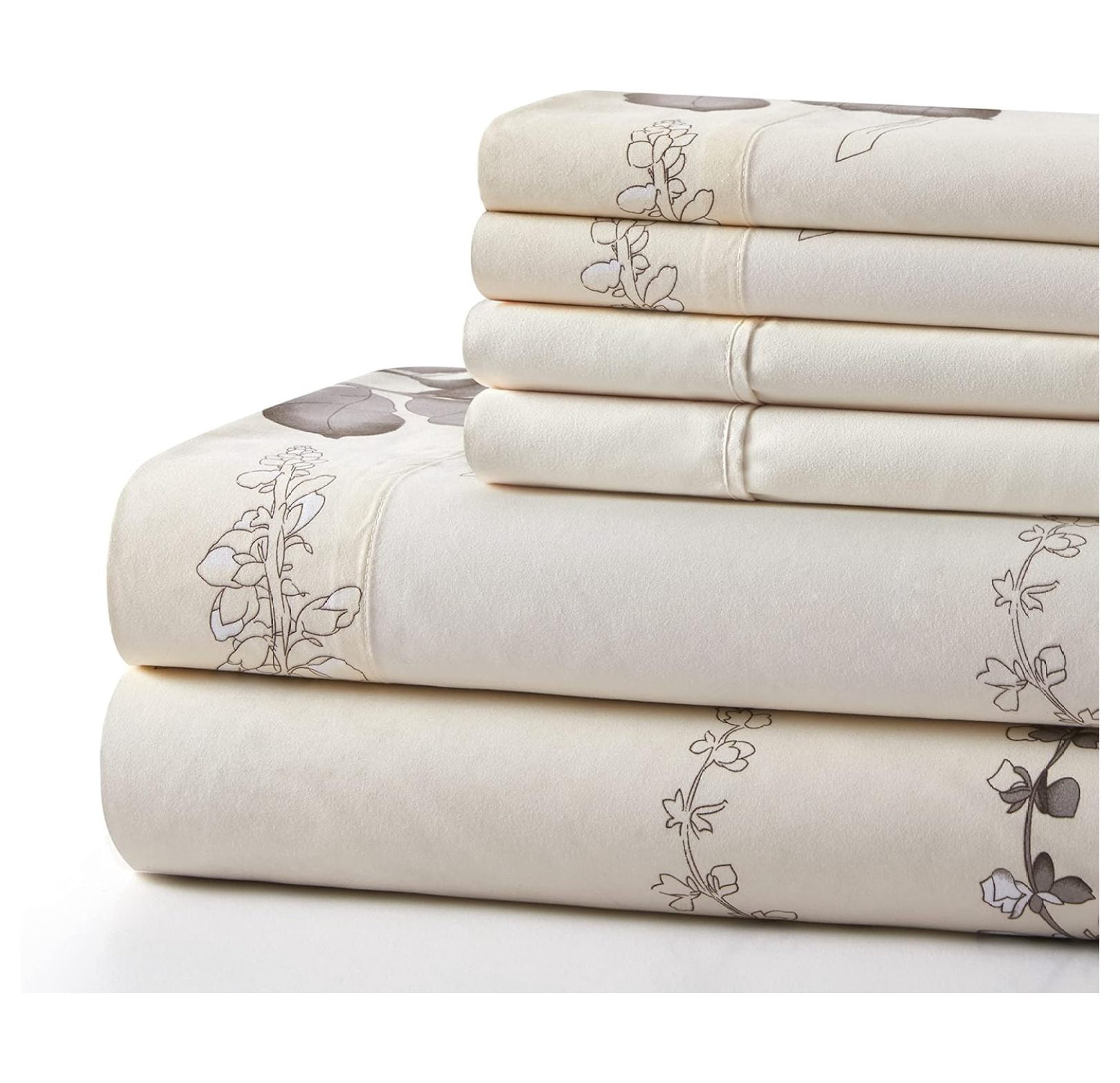 Ultra Soft Silky Deep Pocket Rich Printed Bedding Rayon Derived from Bamboo All Season 6 Pieces Sheet Set with 4 Pillowcases, Blue Chrysanthemum Floral Pattern Queen Size