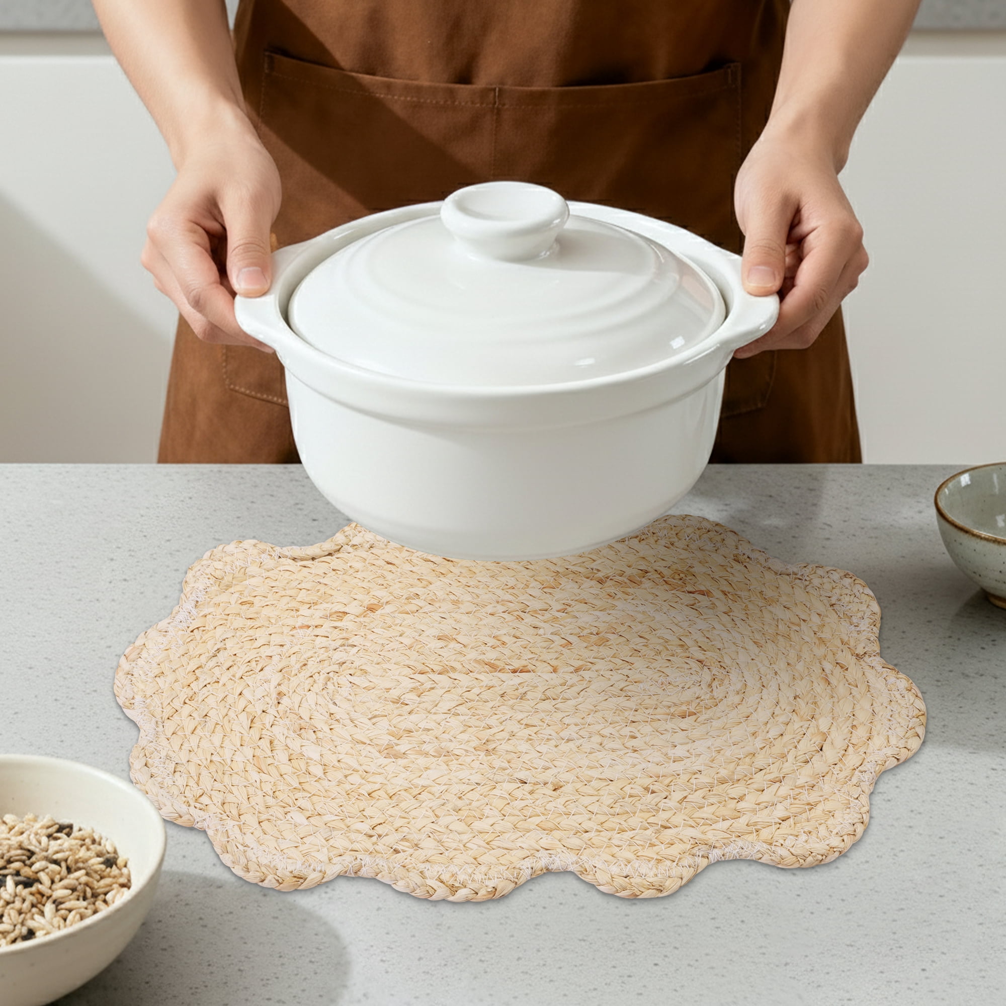 Unique Bargains Farmhouse Placemats 4pcs Flower Placemats Beige 11.8"x17.7"