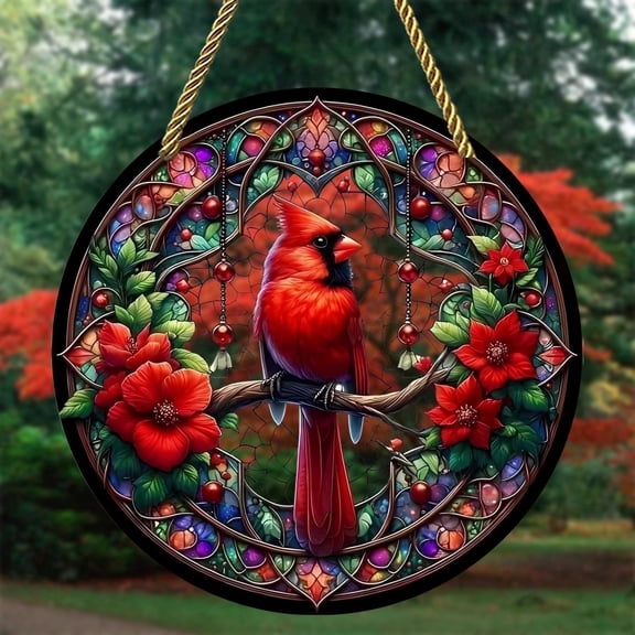 Sinkoo Sun Catcher for Window Hanging, 8" Cardinal Bird Acrylic Suncatcher for Windows, Cardinal Decor Brithday Holiday Gift for Family Friends Bird Lovers