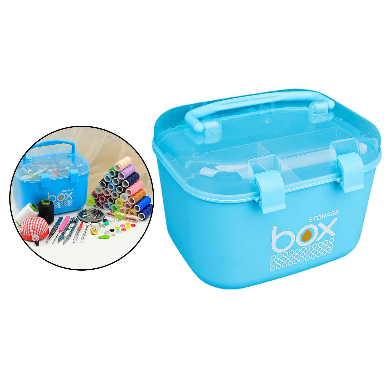 Pekky Plastic Medicine Art Supply Craf Storage Box with Tray and Handle Blue