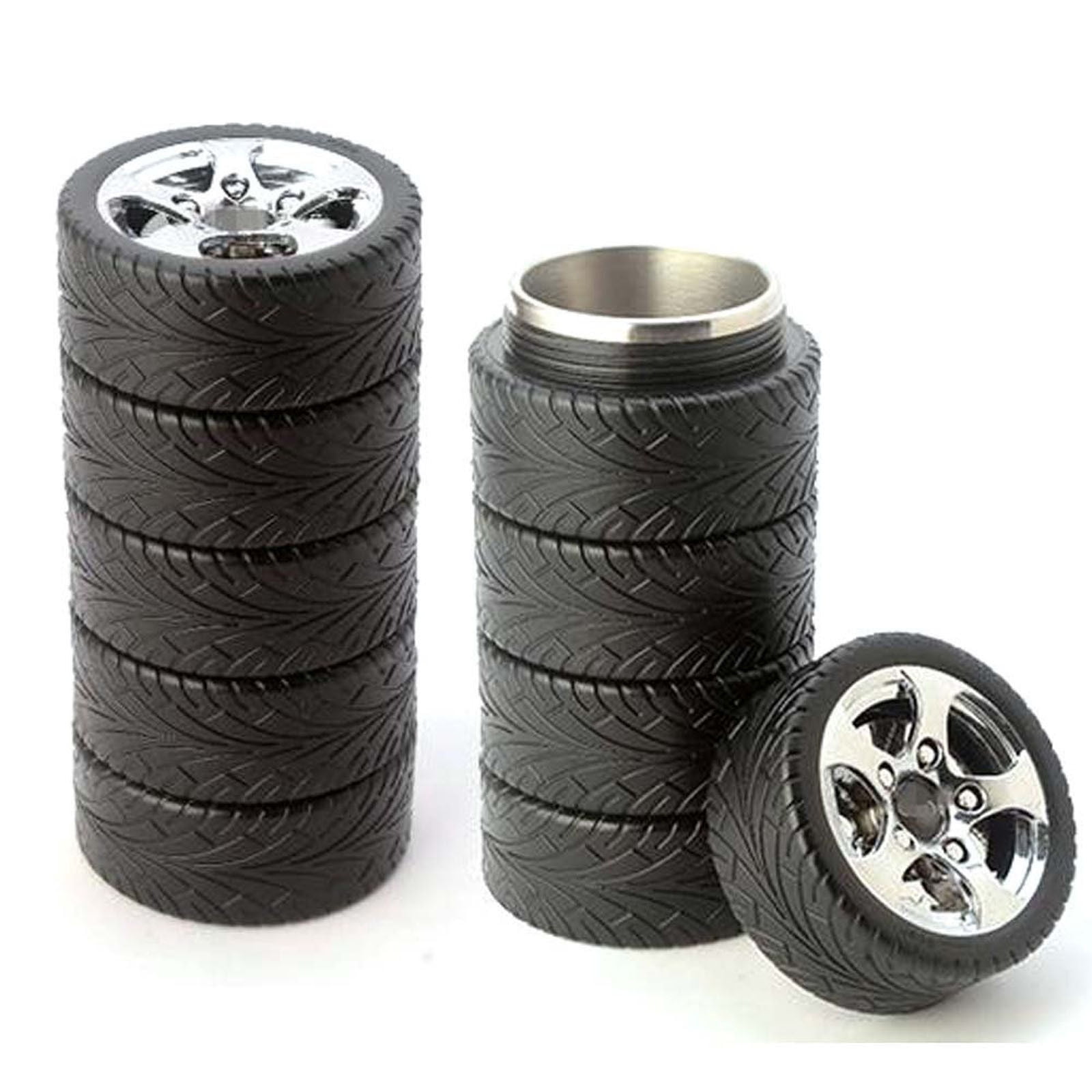 Tire Design Coffee Tea Mug, Stainless Steel Interior Car Wheel travel