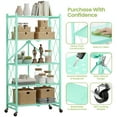 thumbnail image 4 of 5 Tier Foldable Storage Shelves with Wheels, 28"Lx13"Dx63"H Rolling Shelves, Freestanding Wire Kitchen Rack, No Assembly Rack for Garage Kitchen, Basement, Pantry(Green), 4 of 8