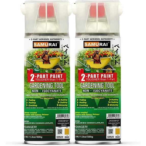 Samurai 2-Part Non-Isocyanate (NISO) Spray Paint for Gardening Tool - 11.3 Ounce UV Resistant and Rust Resistant NISO (Non-Isocyanate) Spray (METALLIC BLACK, Pack of 2 Cans)