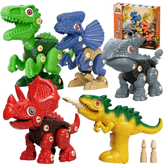 Caunedy 4 Pack Take Apart Dinosaur Toys, Educational Building Construction Toys with Drill,Engineering Birthday Gifts for 1-3 3-5 5-8 Year Old