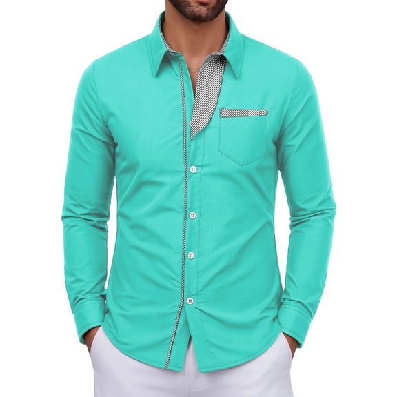 Enjoytime Button Down Shirt Men Fashion Business Casual Dress Collared Long Sleeve Shirts with Pocket