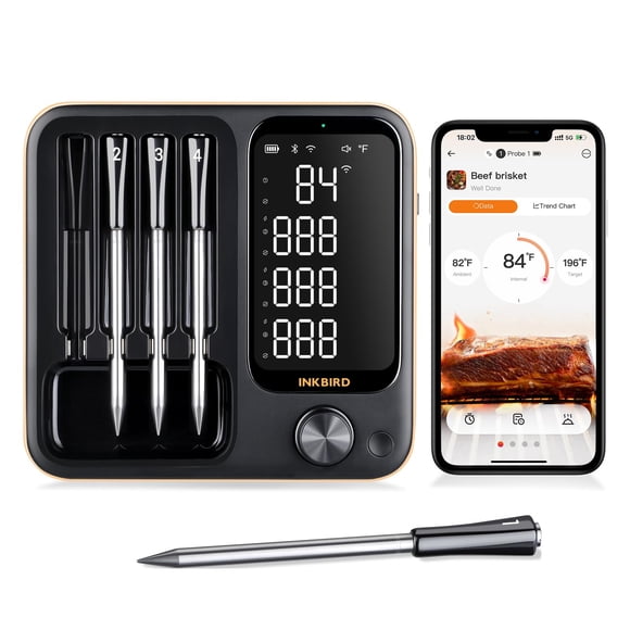 Termómetro inalámbrico WiFi para carne Inkbird con 4 sondas y pantalla LCD