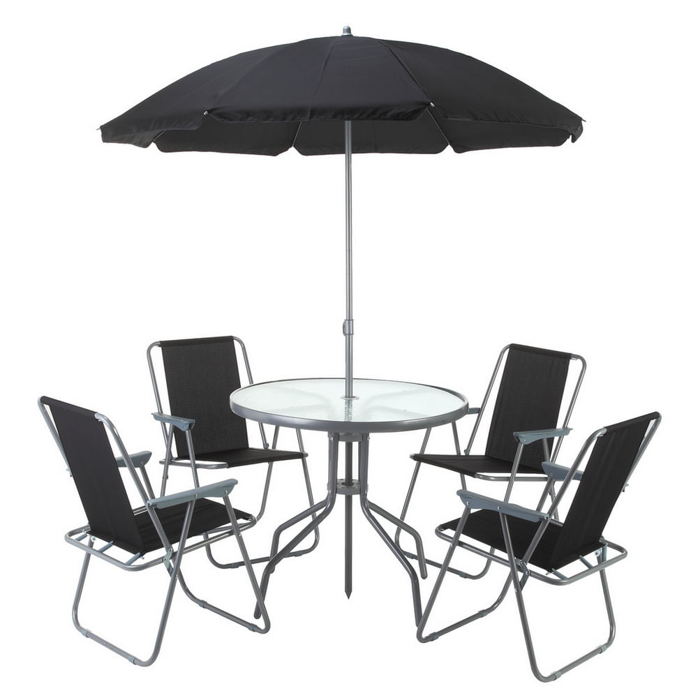 table and chairs with parasol