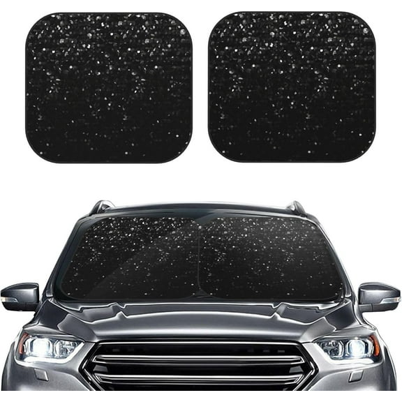 Crystal Bling 2-Piece Windshield Sunshade - Foldable Car Front Window Sunshade Small, Black