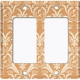 thumbnail image 2 of Metal Light Switch Plate Outlet Cover (Victorian Damask Flower Feather Tan Pattern - Double Rocker), 2 of 2
