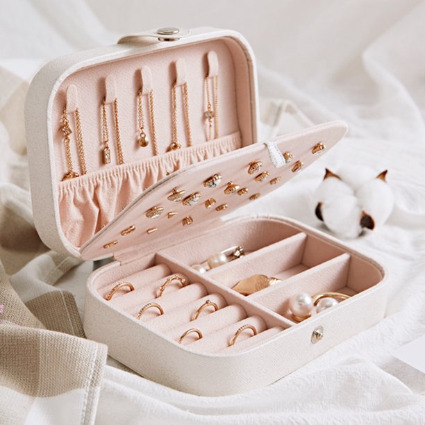 Cajas de aretes de almacenamiento de doble capa Joyero portátil para pulsera (blanco)