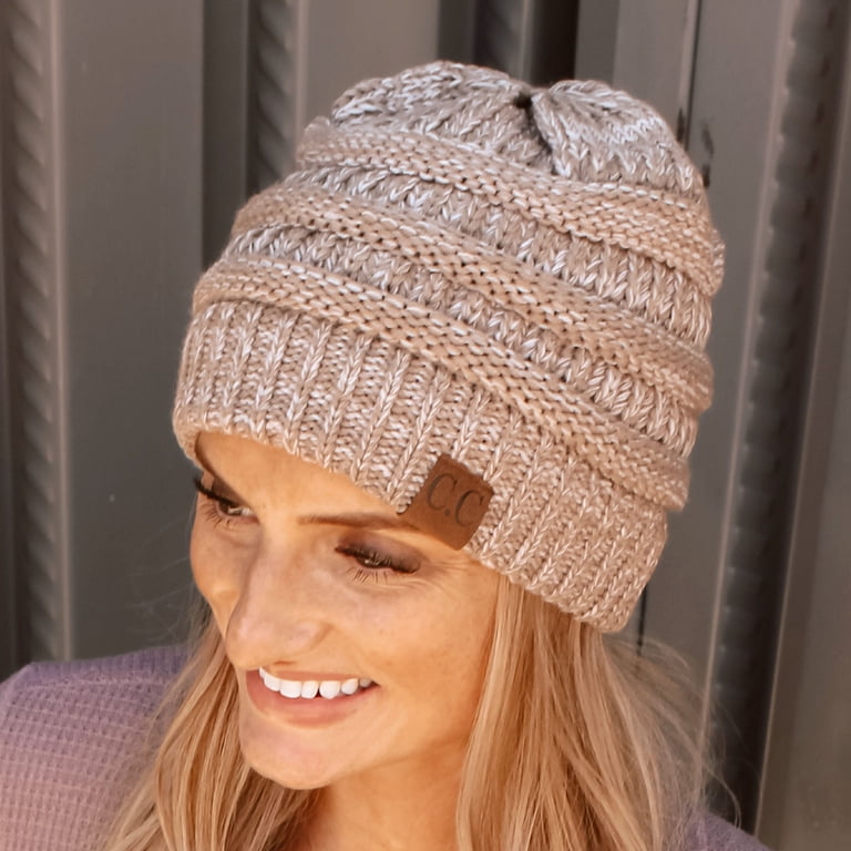 C.C Two-Tone Super Soft Beanie Soft Knit Cozy Hat, Taupe  display picture 1