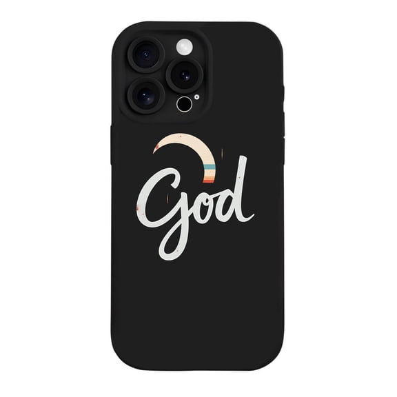 Stylish Lightweight iPhone 15 Pro Case - Rainbow Graphic with Cursive ' God ' Design Yellowing Resistant Perfect Protection for Your Phone