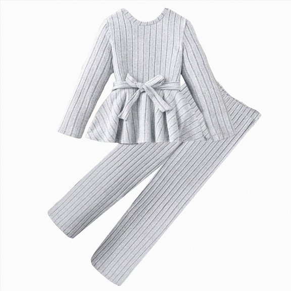 Nwiuh Toddler Girl Clothes Girls Fall Winter Outfit 2Pcs Set | Toddler Clothes for Girls Long Sleeve Ruffle Bowknot Top   Floral Pants Outfits Kids Little Girls' Clothing Set (Grey, 10-11 Years)