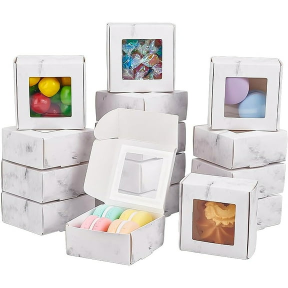 Foldable Creative Kraft Paper Box Wedding Favor Boxes Favour Box Paper Gift Box with Plastic Clear Window Square Light Grey 6.5x6.5x3cm