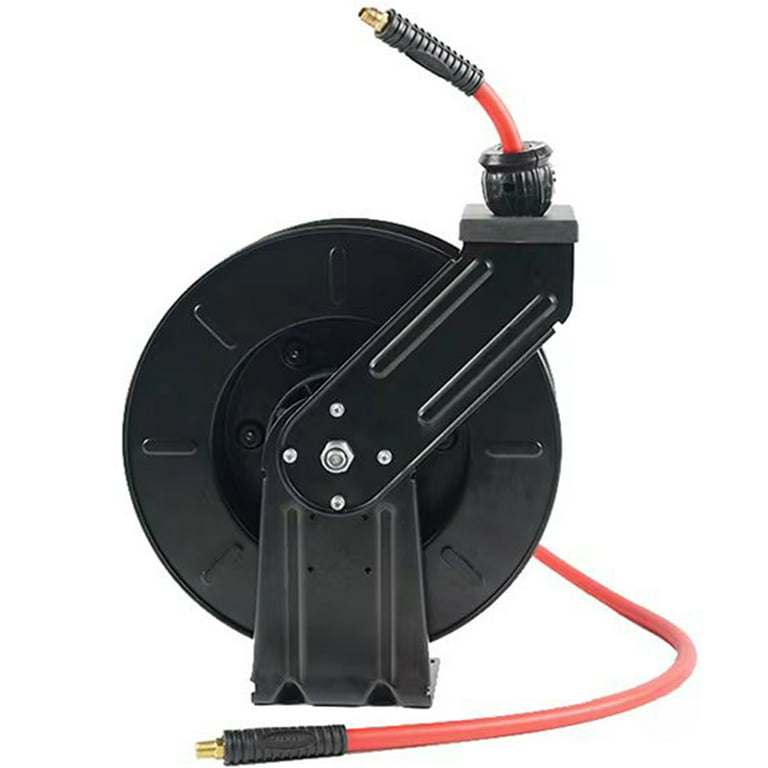 VEVOR Air Hose Reel, 3/8 IN x 100 FT Retractable Hybrid Polymer Hose MAX  300PSI, Pneumatic Ceiling / Wall Mount Heavy Duty Double Arm Steel Reel  Auto