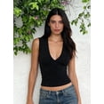 thumbnail image 2 of Camisetas sin mangas de verano para mujer, con estampado de lunares a la moda o color liso, corte ajustado, escote en V profundo, ideales para salir., 2 of 8