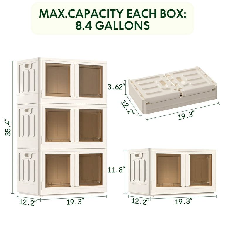 FLEXIMOUNTS Set of 1 Foldable Plastic Storage Bins 8.4Gal, Milky White Stackable  Closet Organziers with Lids and Wheels 