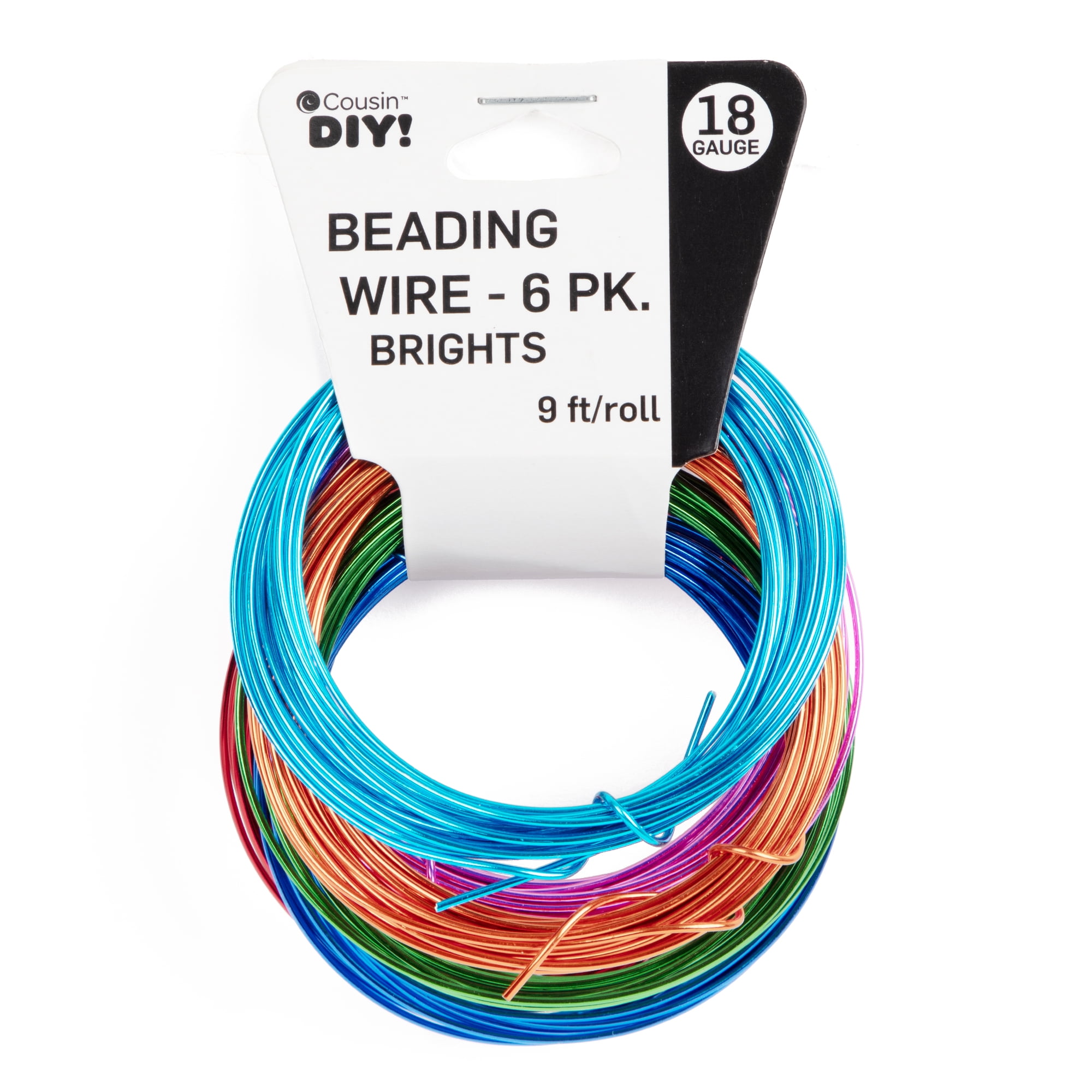 Cousin DIY Beading Wire Bulk Pack, 6 Rolls 9 ft Each, 18 Gauge Aluminum Wire, Bright Multi-Color for Jewelry Making & Crafts