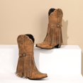 thumbnail image 5 of B91xZ Bottes de Combat pour Femmes Mode Talon Bas Fermeture Éclair Mi-Mollet Chaussures, Marron 7, 5 of 5