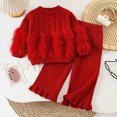 thumbnail image 2 of TOWED22 Toddler Girl Fall Winter Outfits Clothing Long Sleeve Crewneck Top and Joggers Pants Cute Print Clothing Set 2 Piece(Red,6-7 Y), 2 of 9