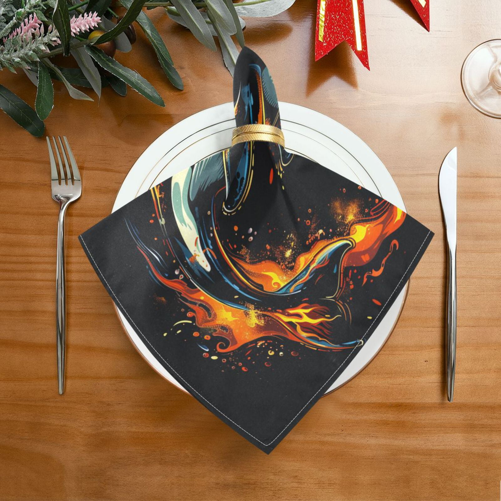 JSTEL Killer Whale Flame Cloth Napkins Set of 6, 20x20 Inch Washable and Reusable Napkin for Decoupage Dinner Party Everyday Use
