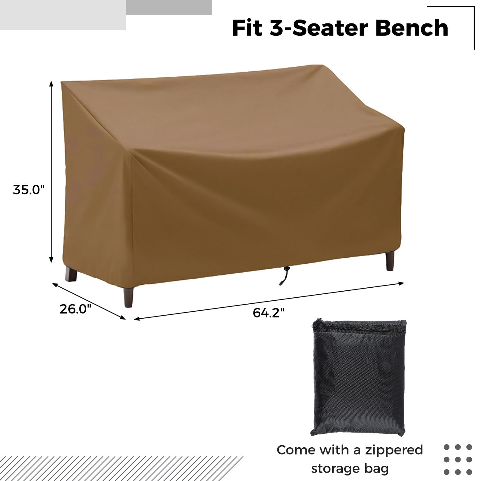 Outdoor Bench Cover, Waterproof Outdoor Patio Furniture Cover for 3-Seater Bench, Heavy-Duty Oxford Cloth Garden Sofa Chair Cover