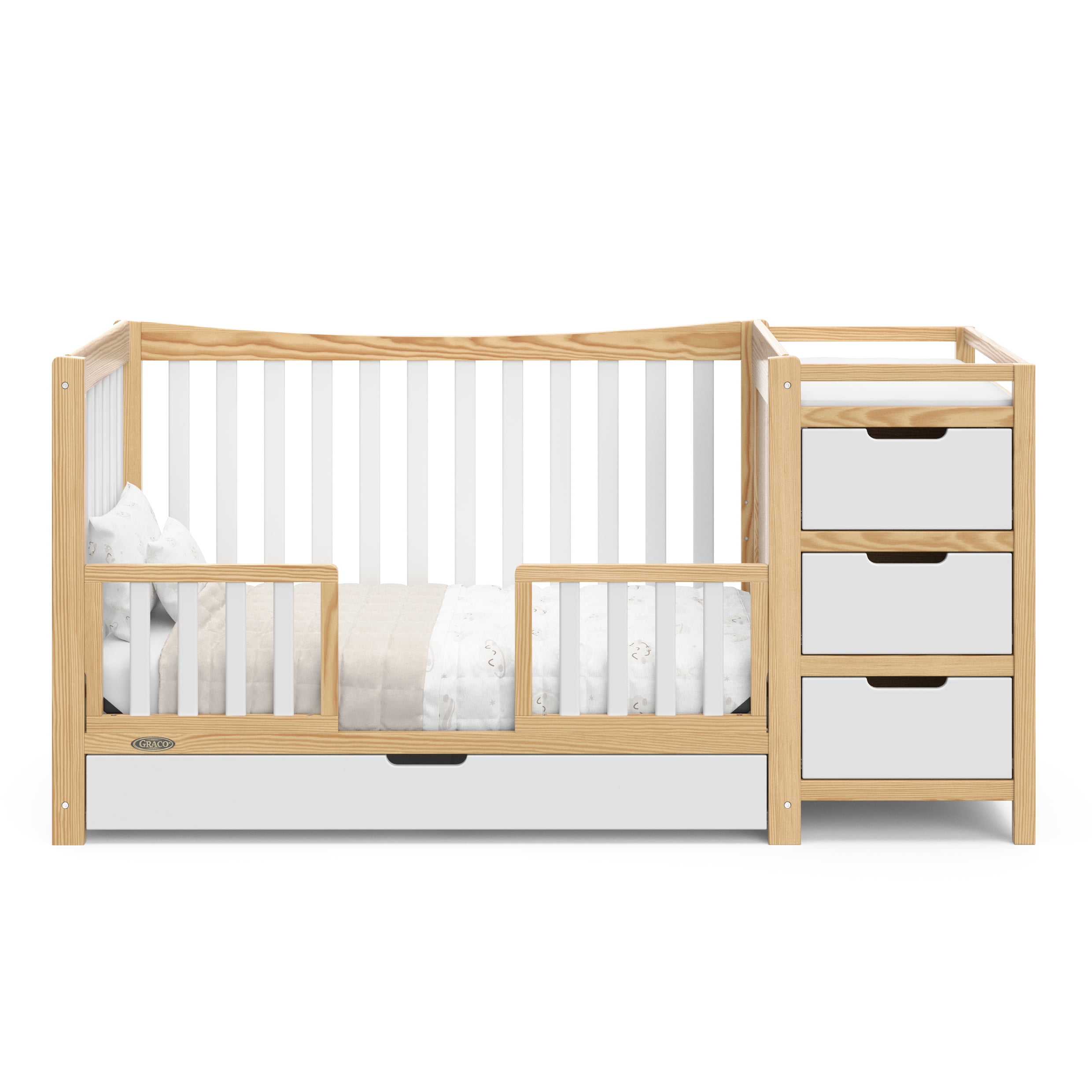 Graco Remi 4-in-1 Convertible Baby Crib and Changer, Natural with White
