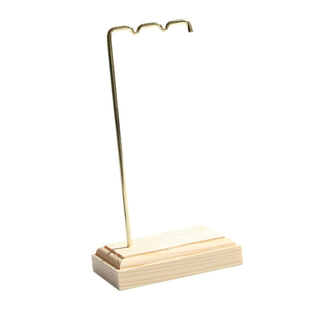 Expositor de joyas, collares, colgantes, base de madera y metal dorado L
