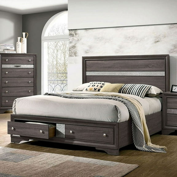 Contemporary Gray Color Queen Size Bed Gray Color 1pc Bed Bedroom Furniture Panel HB