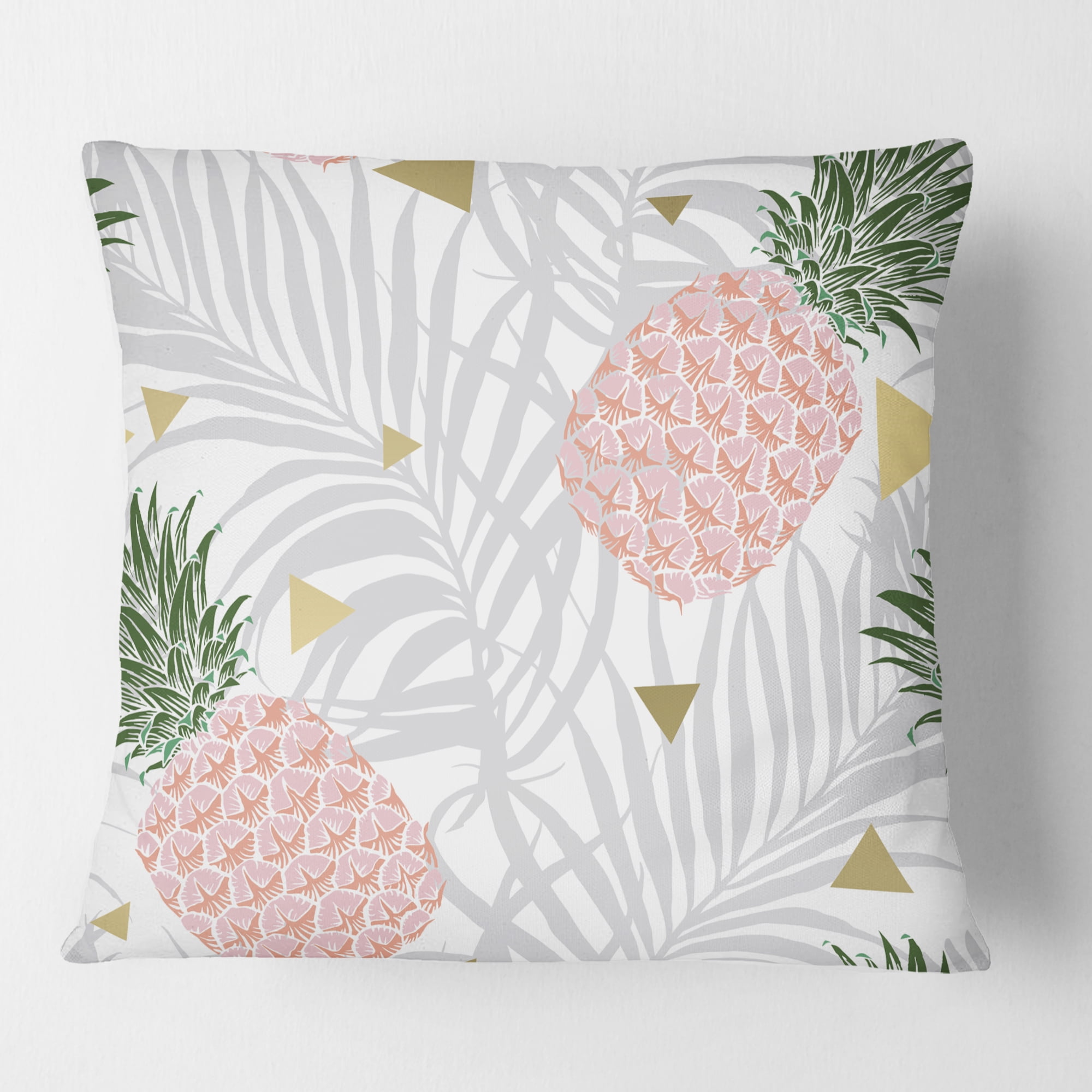 Designart Pineappple On Tropical Leaves' Mid-Century Modern Throw Pillow - 16x16