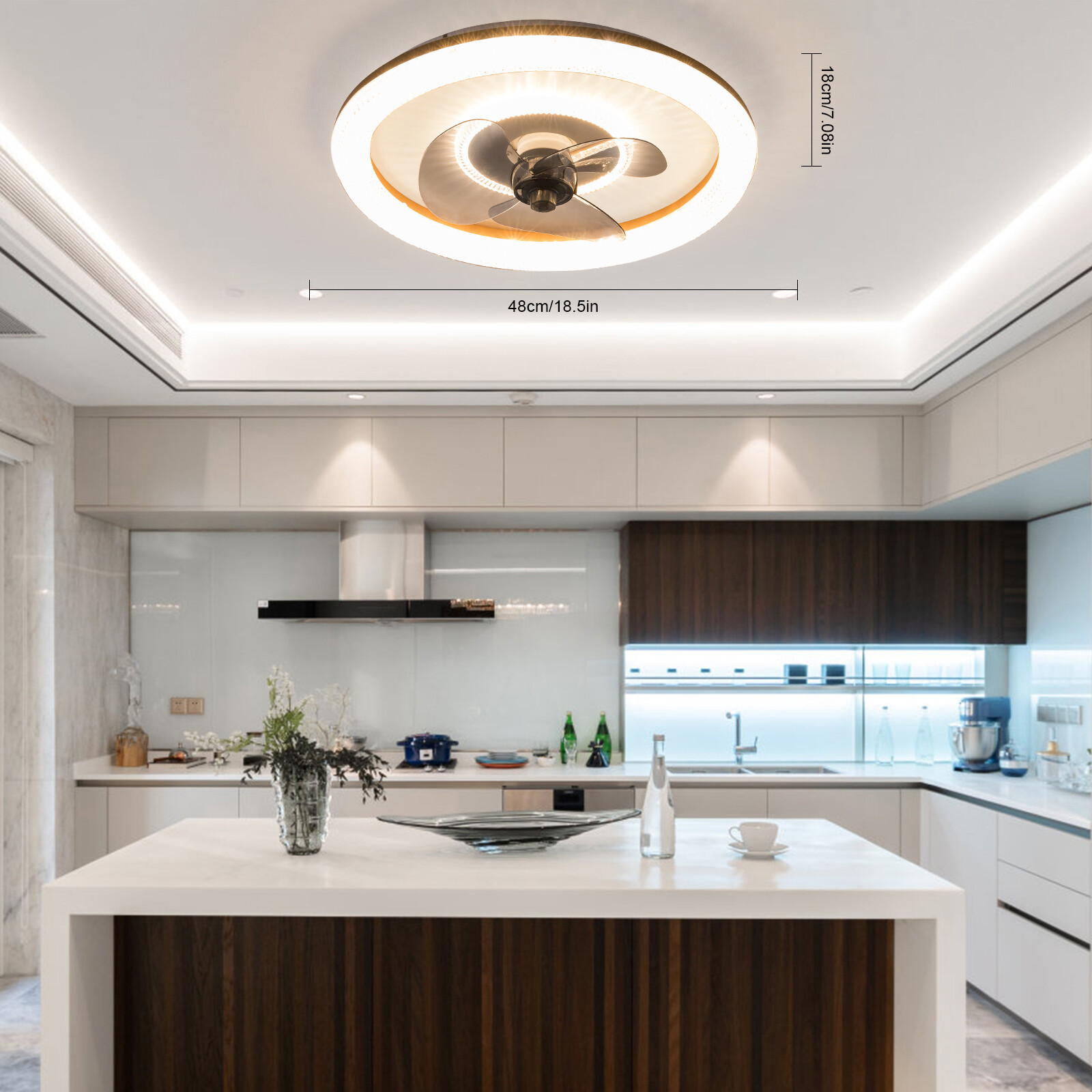 Modern Ceiling Fan With Light& Remote Control Flush Mount Ceiling Fan 3-Color W/o Bulb for Living Rooms