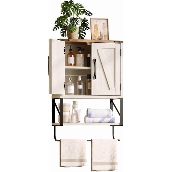 PEXMOR Medicine Cabinet, Wall Mount Barn Door Farmhouse Bathroom Storage with Adjustable Shelf & Soft Close Doors, Washed White retro Brown