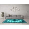 thumbnail image 3 of Ahgly Company Machine Washable Indoor Square Oriental Turquoise Blue Industrial Area Rugs, 3' Square, 3 of 4