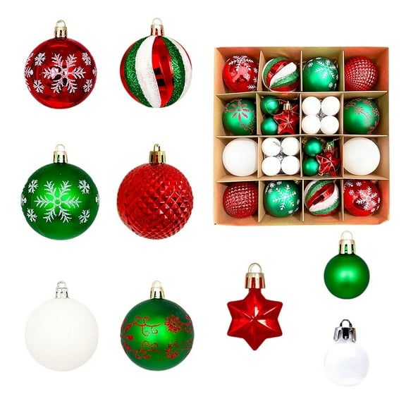 44pcs Christmas Ball Ornaments Set for Xmas Tree - 2.36"/6cm Shatterproof Plastic Red & Green Hanging Balls Decorations for Holiday Party Home