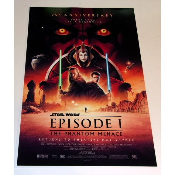 Star Wars Episode 1 The Phantom Menace '24 25th Anniversary Film Poster 19"x13"