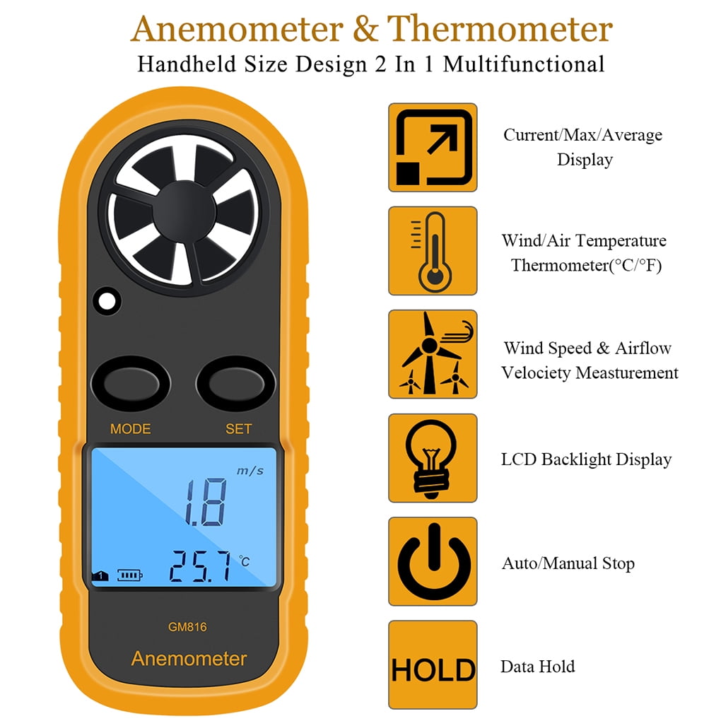 Pocket Waterproof Wind Speed Meter LCD Digital Anemometer Thermometer Windmeter 