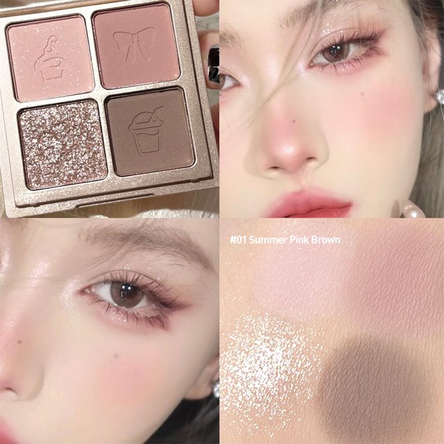Placa de sombra de ojos de 4 colores, sombra de ojos de perla mate, bandeja de sombra de ojos para principiantes, paleta de sombra de ojos con brillo, Cosméticos Coreanos