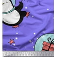 thumbnail image 1 of Soimoi Purple Moss Georgette Fabric Snowman & Penguin Cartoon Print Sewing Fabric Yard 42 Inch Wide, 1 of 3