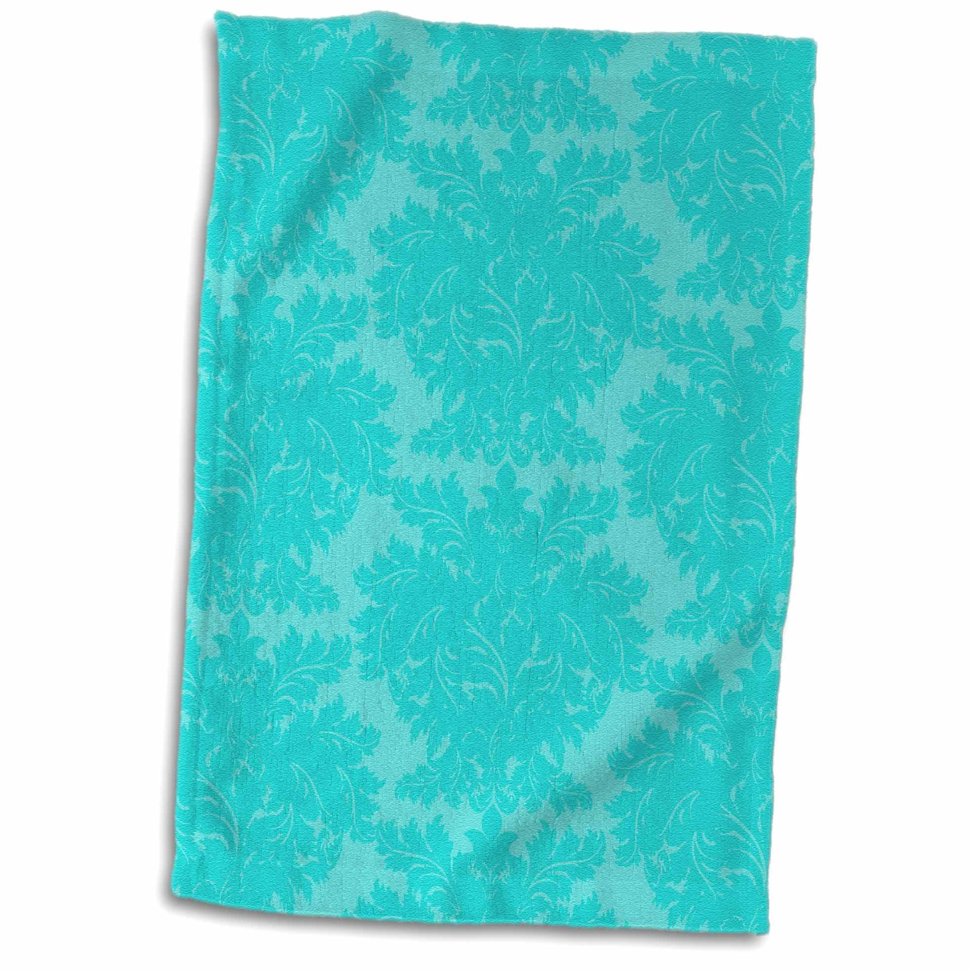3dRose Two Tone Aqua Light Blue Bold Elegant Damask Pattern Towel, 15